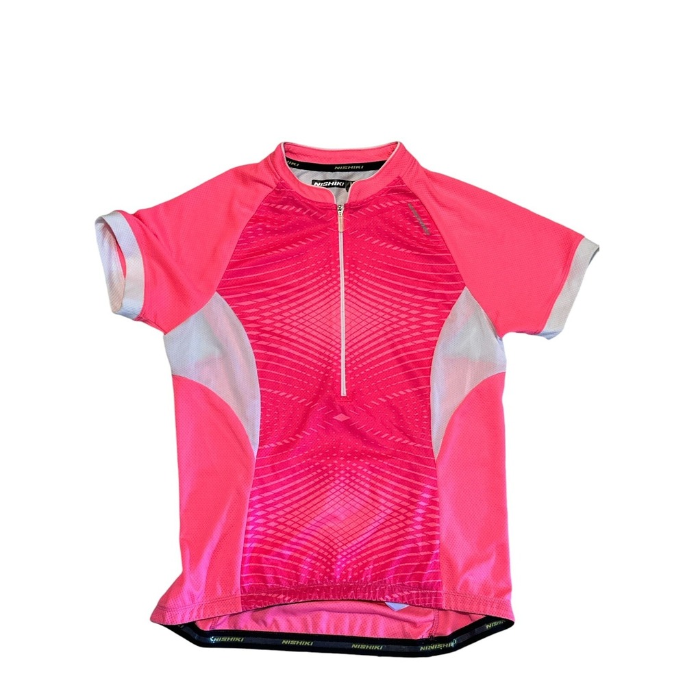 Nishiki Womens Specific PinkW/White Short Sleeve Half Zip Cycling Jersey Size MD